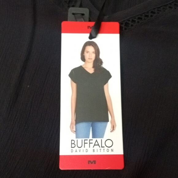 Buffalo David Bitton NWT Black Blouse With Lattice Detail Womens Size Medium - Picture 4 of 8